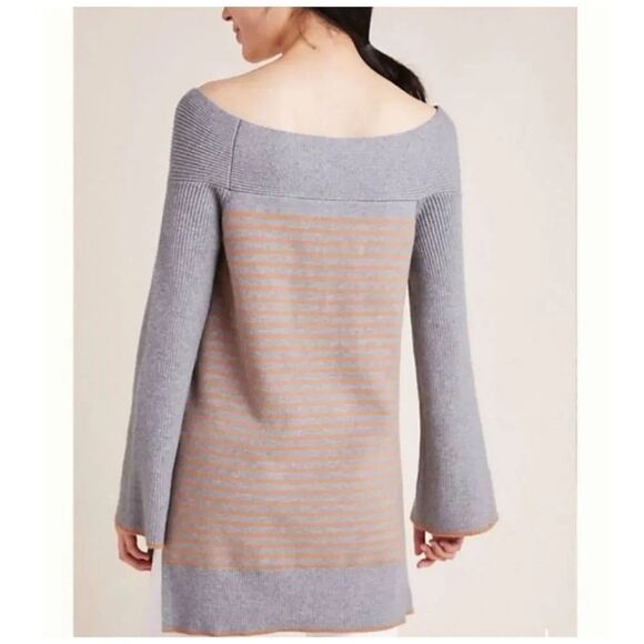 Anthropologie Elise Ribbed Tunic Gray Brown Stripe Off-the-Shoulder Size XS - Picture 11 of 11